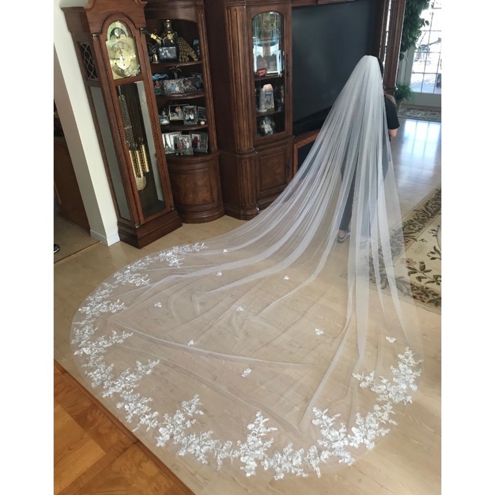 White lace cathedral length veil